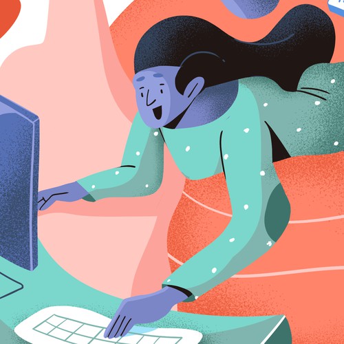 Animated illustration with the title 'illustration for 99 desing web'