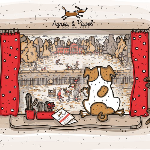 Landing page artwork with the title 'Agnes & Pavel dog walkers final version'