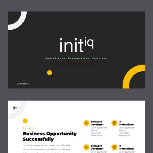 Presentation design with the title 'Init iq Powerpoint designs'