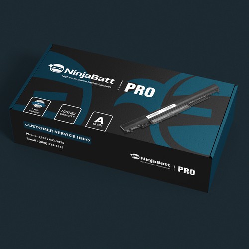 Laptop design with the title 'Create a package for our High End laptop batteries'