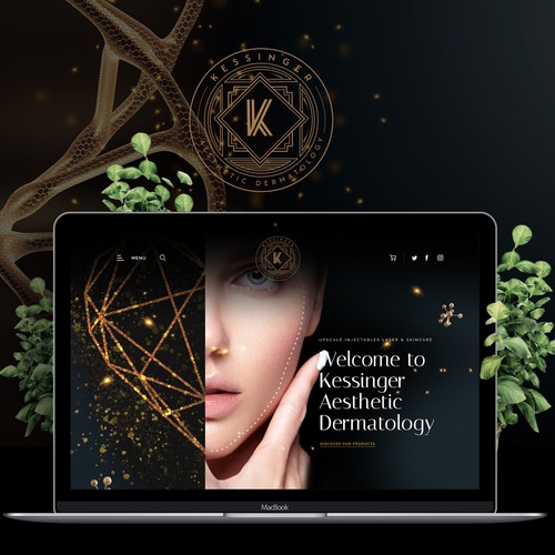 Metallic design with the title 'Upscale Aesthetic Dermatology New Site for Kessinger Aesthetic Dermatology'