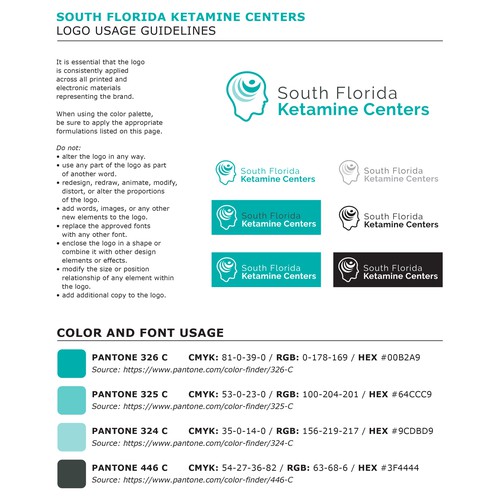 Corporate brand with the title 'Logo development and brand guidelines for a client relating to a health-wellness business in South Florida, USA. [November 2017]'