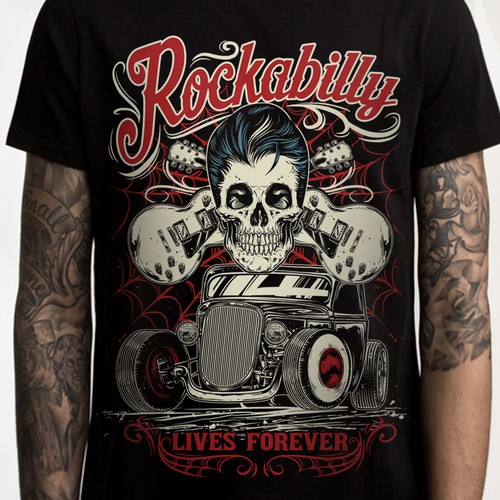 Art t-shirt with the title '+++ Create a cool Rockabilly Greaser Rock n Roll Design +++'