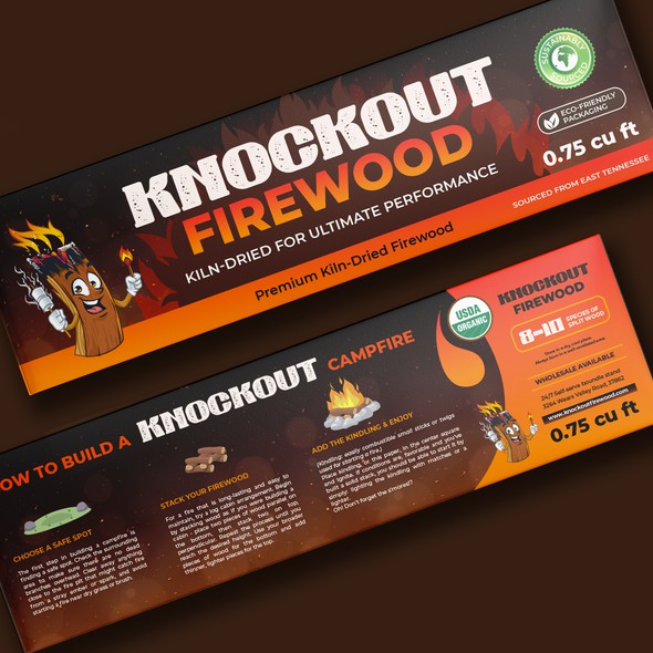 Wood packaging with the title 'Firewood label design'