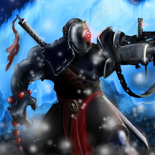 Robot illustration with the title 'Villain character illustration'