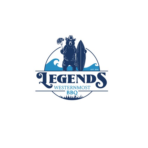 BBQ logo with the title 'Surfing bear'