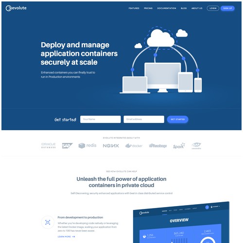 Blue website with the title 'Landing Page Concept'