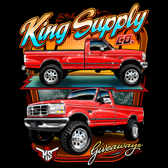 Classic t-shirt with the title 'King Supply Co. Truck Illustration'
