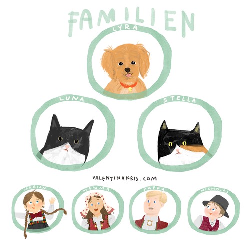 Family artwork with the title 'Characters for children book'