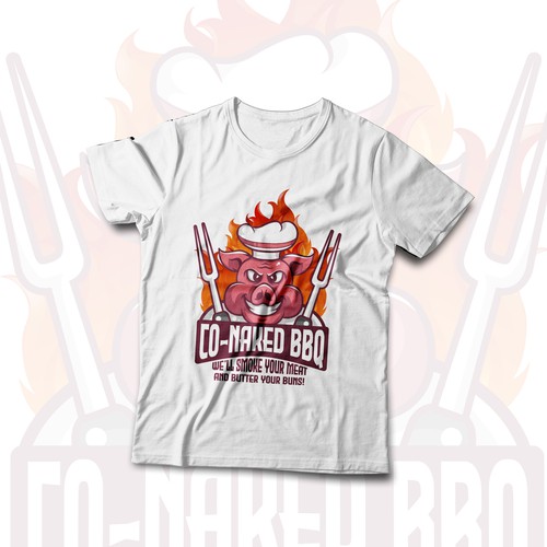 Pig t-shirt with the title 'CO-NAKED BBQ T-SHIRT CONCEPT'