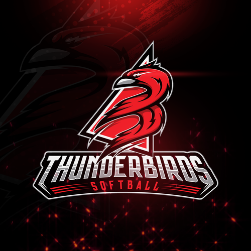 Softball logo with the title 'Thunderbirds Softball'