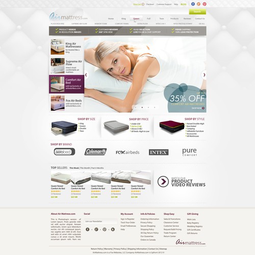 Page design with the title 'AirMattress.com Home page'