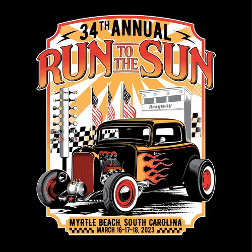 Hot rod design with the title 'Run to the Sun'
