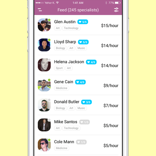 List design with the title 'List for iOS Application'