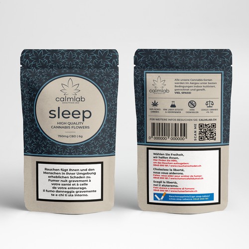 Cannabis packaging with the title 'CBD flowers pouch'