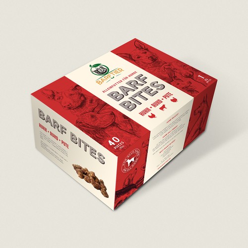 Unique packaging with the title 'Biological Raw Dog Food Packaging'