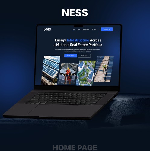 Product design website with the title 'NESS: Premium Industrial Energy & Infrastructure SaaS Landing Page'