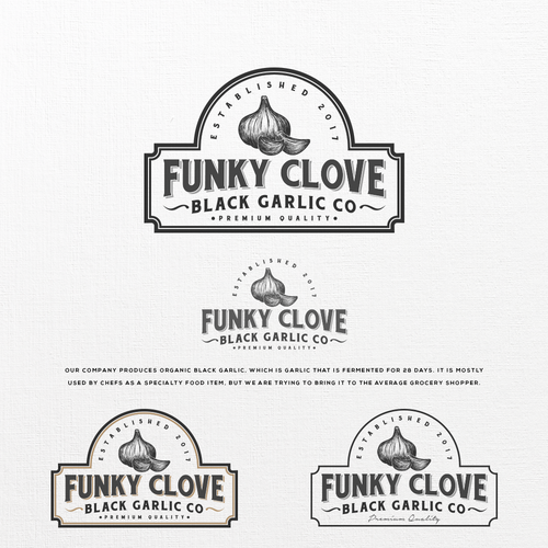 Gray logo with the title 'Vintage logo for a black garlic company'