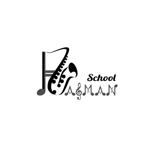 Notes design with the title 'Playful logo concept for saxophone school'