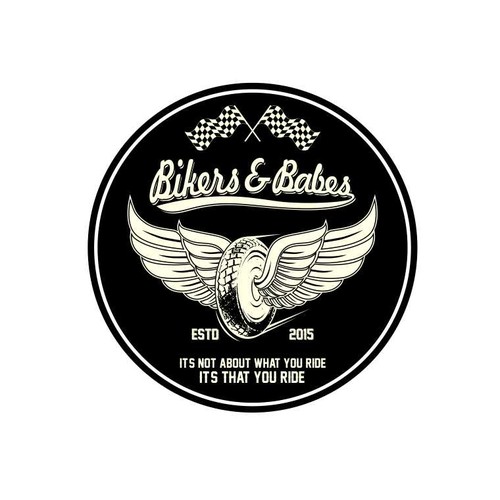 Biker logo with the title 'It's not about what you ride! It's that you ride !!!! Bikers&Babes das neue Bikerfashion Konzept!'