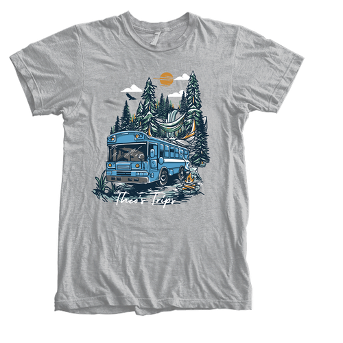 Campfire design with the title 'Bus in the Wild'