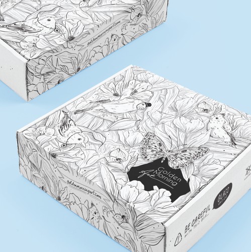 Illustration packaging with the title 'Mailer Box  - Golden Morning Art'