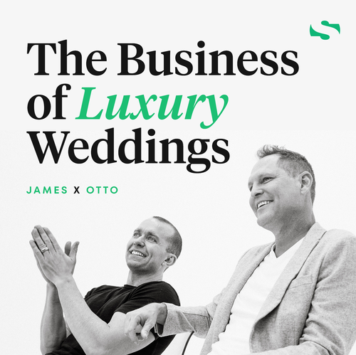 Podcast design with the title 'The Business of Luxury Weddings'