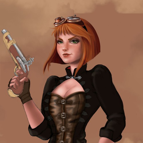 Steampunk illustration with the title ' Inspector Valentine'