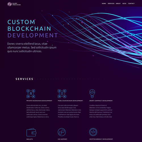 Software website with the title 'Landing page for software development agency that specializes in building custom applications using Blockchain Technology'
