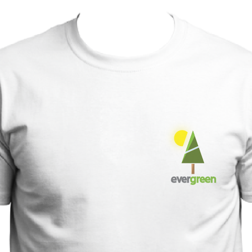 Green t-shirt with the title 'Concept for a T-shirt for evergreen, a garden supply start up'