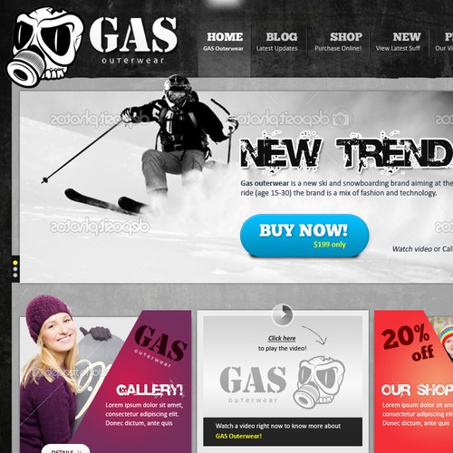 Fashion website with the title 'Website Design for Gas Outerwear '