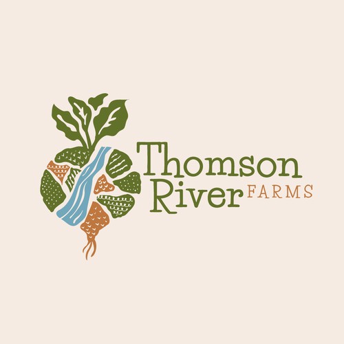 Farm design with the title 'Thompson River Farms'