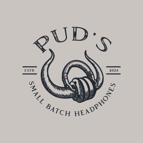 Headphone logo with the title 'PUD'S - Small Batch Headphones'