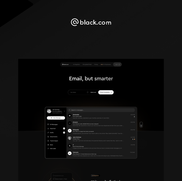 Black website with the title 'Webdesign for black.com'