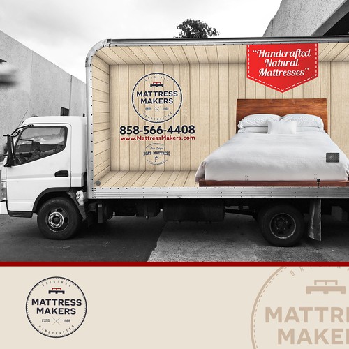 Trailer wrap design with the title 'Mattress Maker'