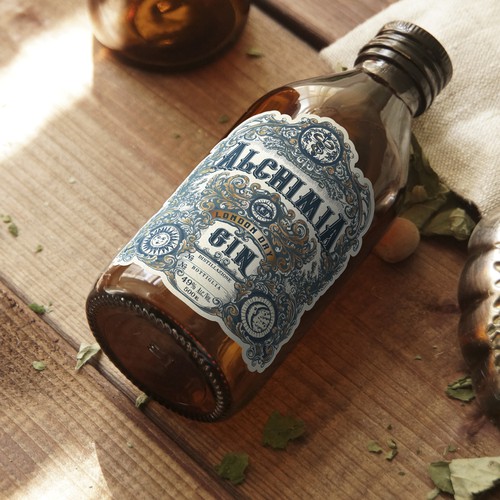 Whiskey label with the title 'Gin label. Hand drawn.'