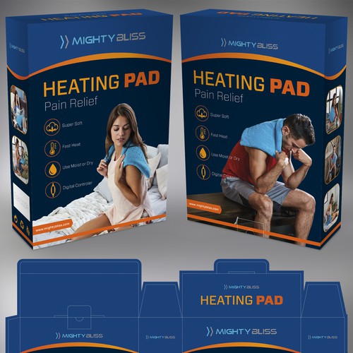 Heating design with the title 'Mighty Bliss Heating Pad package design'