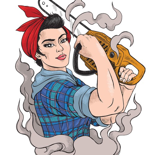 Designer artwork with the title 'Rosie Riveter Lumberjack'