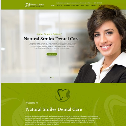 Dental website with the title 'Holistic dental spa needs a new website!'