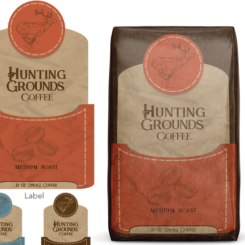 Coffee label with the title 'Coffee Package Label for a New and Exciting Brand'