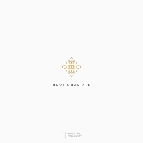 Geometric logo with the title 'Root & Radiate'