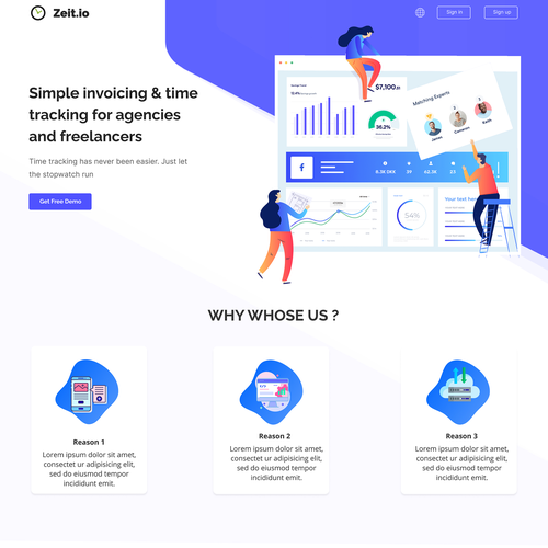 Company website with the title 'Zeit.io Landing Page'