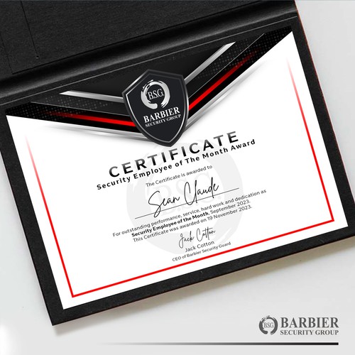 Certificate design with the title 'Certificate - Security '