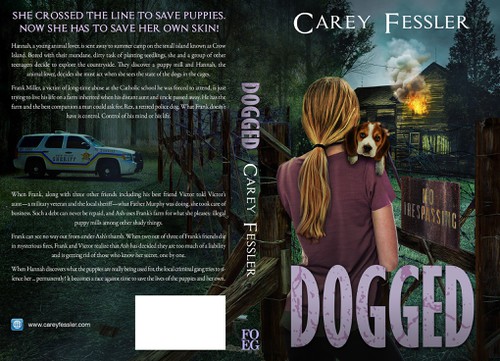 Puppy design with the title 'Book cover for novel Dogged by Carey Fessler'