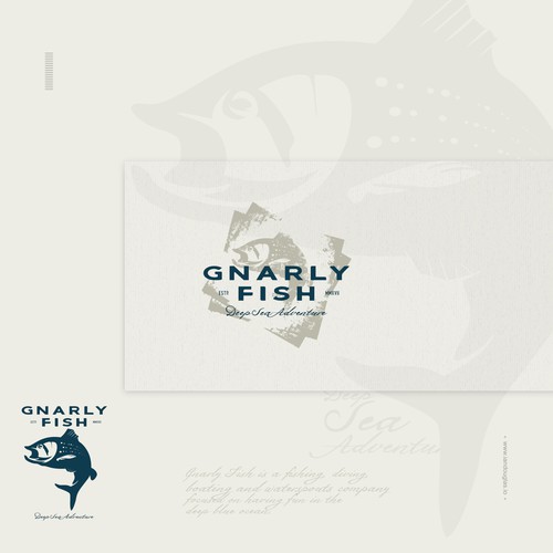 Fish logo with the title 'Classic, vintage fish for a deep sea adventure company'