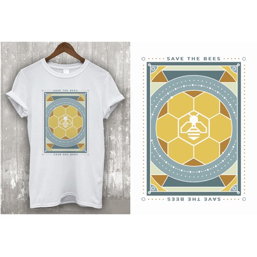 Abstract t-shirt with the title 'Save The Bees'