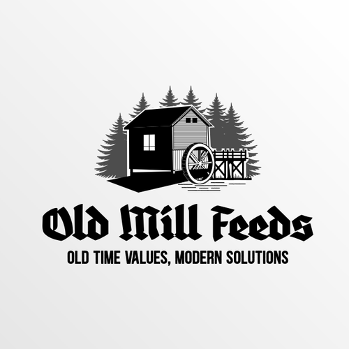 Modern rustic logo with the title 'Old Mill Feeds Logo Design'