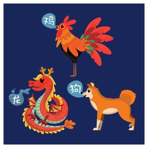 Rooster design with the title 'Chinese Zodiac Animal Illustration'