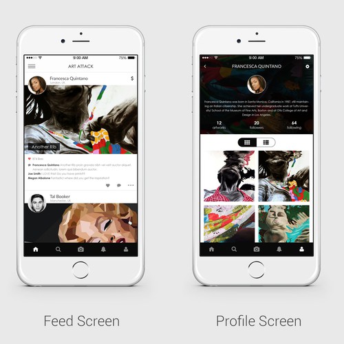List design with the title 'Create Screens the First Art-focused Mobile Social Network'