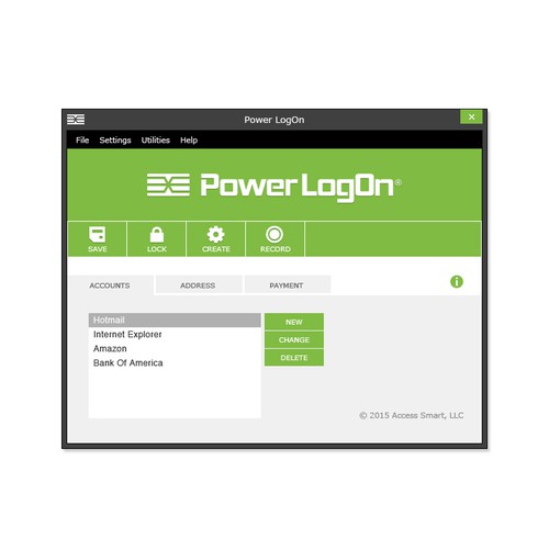 Theme design with the title 'Power LogOn App Design'